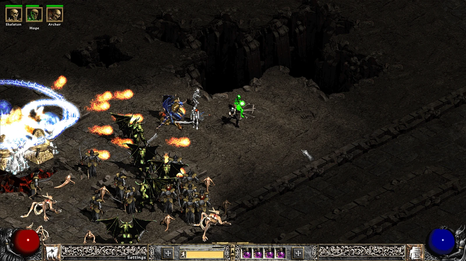 DEV D2 combat screenshot showing intense pressure from many enemies